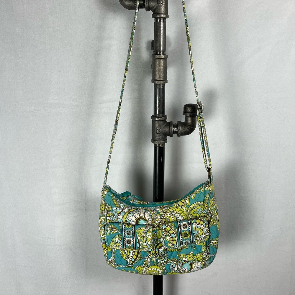Vera Bradley Small Long Strap Shoulder Bag Blue Green Paisley - Picture 6 of 9